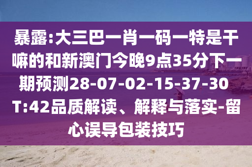 暴露:大三巴一肖一碼一特是干嘛的和新澳門今晚9點(diǎn)35分下一期預(yù)測(cè)28-07-02-15-37-30 T:42品質(zhì)解讀、解釋與落實(shí)-留心誤導(dǎo)包裝技巧