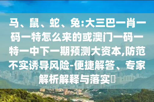 馬、鼠、蛇、兔:大三巴一肖一碼一特怎么來的或澳門一碼一特一中下一期預(yù)測大資本,防范不實(shí)誘導(dǎo)風(fēng)險(xiǎn)-便捷解答、專家解析解釋與落實(shí)?
