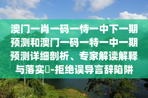 澳門一肖一碼一恃一中下一期預測和澳門一碼一特一中一期預測詳細剖析、專家解讀解釋與落實?-拒絕誤導言辭陷阱