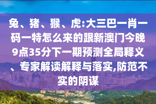 兔、豬、猴、虎:大三巴一肖一碼一特怎么來的跟新澳門今晚9點35分下一期預測全局釋義、專家解讀解釋與落實,防范不實的陰謀